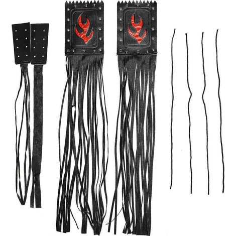 Lot de 2 poignées de guidon de moto avec pompon, protection de levier, en cuir PU noir et sangles de fixation (1/5)