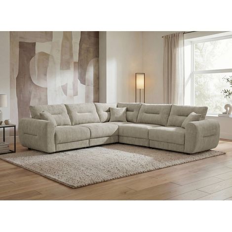 Canapé d'angle en velours chiné taupe BALIANE