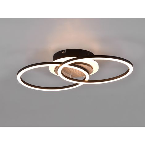 Flache LED Deckenleuchte GIRO Schwarz Holz Optik Fernbedienung, Breite 46cm (1/5)