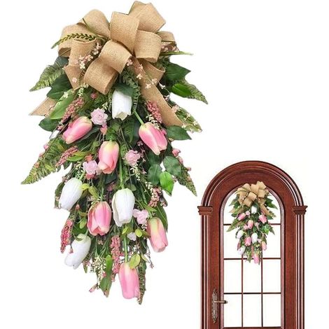Couronne de Porte d'Entrée - Décoration de Porche 56 cm - Couronne Artificielle pour Maison Porte d'Entrée Porche Ferme Mur Fenêtre Fête Mariage Printemps Été Automne (1/5)