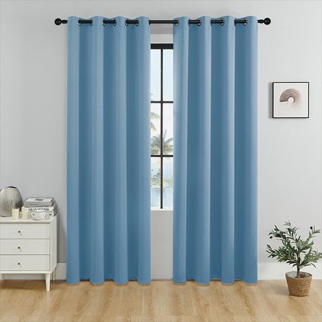 Rideaux thermiques occultants à deux panneaux pour salon et chambre, bleu, 132 x160cm (1/4)