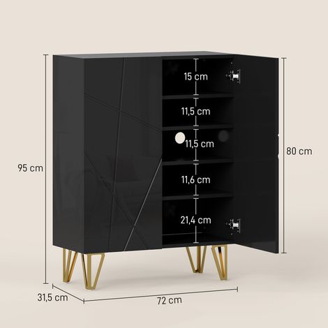 Meuble à chaussures à 2 portes, étagère à chaussures, rangement pour chaussures avec 3 étagères réglables, 72 x 31,5 x 95 cm, noir (1/5)