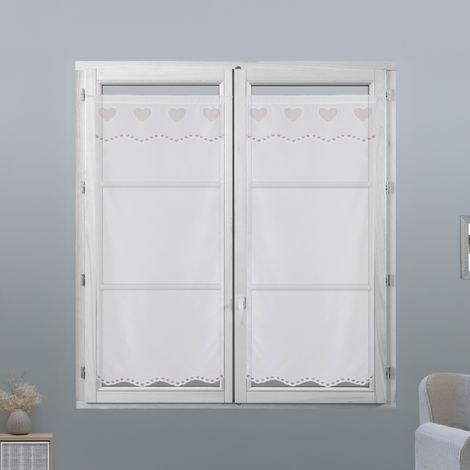 Homemaison – Petits voilages brodés cœur beige 60x135 cm – 100% polyester – Ourlet passe tringle – Finition festonnée