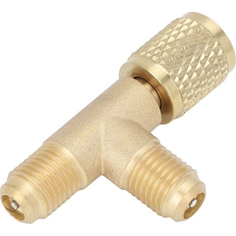 Enowelir Adaptateur en T à coupleur rapide avec noyau de valve en laiton 1/4in SAE Structure robuste pour R22 R12 R134 (1/4)