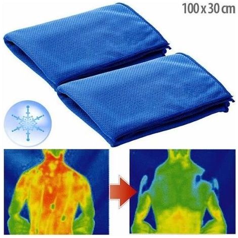 Serviettes rafraîchissantes - PEARL - Lot de 2 - Bleu - 100 x 30 cm - Lavable - Anti-UV (1/4)