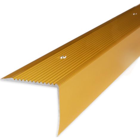 Treppenkante "Vena" / Treppenkantenprofil / Winkelprofil (Größe 42 mm x 50 mm) aus Aluminium eloxiert, gebohrt, von Auer Metall-goldfarbig-1000 (1/5)
