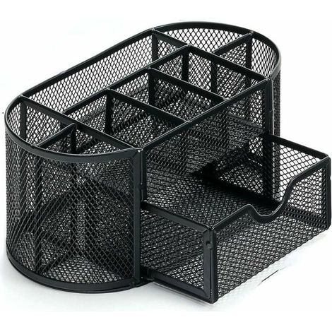 Boîte de rangement de bureau - MICH - 9 grilles - Métal - Noir - Antirouille - Maille résistante aux rayures (1/4)