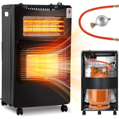 Wolketon Estufa auxiliar de gas y eléctrica 4200 W + 1200 W, calefacción infrarroja de 3 niveles, negra (1/5)