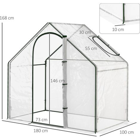Foliengewächshaus, begehbar, Dachfenster, aufrollbare Tür, rostfreier Metallrahmen, 180 x 100 x 168 cm, Transparent (1/5)
