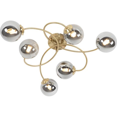 Moderne Deckenleuchte Gold 6-Lichter mit Rauchglas - Athen