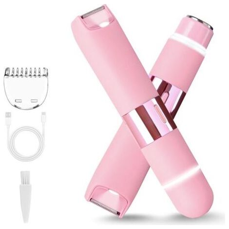 Tondeuse à cheveux pour femmes - Appareil d'épilation du visage étanche 2 en 1, kit d'épilation électrique rose monobloc - AquaForge (1/5)