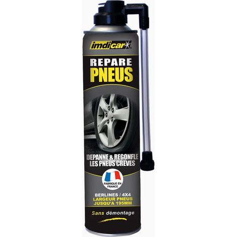 Bombe anti-crevaison 400ml – Répare et regonfle pneus jusqu'à 195mm – Tube inclinable – Fabriqué en France – Imdicar