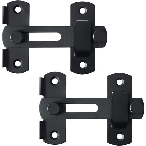 Verrou de Porte Coulissante Serrure de Porte Loquet à Bascule Boulon de Verrouillage de Boucle avec Vis pour Porte, Fenêtre, Placard et Jardin, Noir Mat en Acier Inoxydable, 2 Pcs, EMS9001B-2P (1/5)