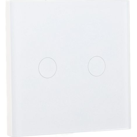 Interrupteur mural tactile 2 postes en verre trempé blanc, avec voyant lumineux, écran tactile, 110-240V AC, panneau en verre de sécurité. (1/5)
