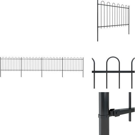 Clôture de jardin avec dessus en cerceau Acier 6,8 x 1,2 m Noir - Clôture De Jardin - Clôture En Acier - Clôture Decorative - Clôture Noire - Clôture Résistante (1/5)