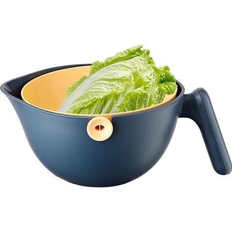 Passoire À Pâtes - Panier À Légumes 2 En 1 - Vidange Rotative Double Couche - Pour Fruits Légumes Poisson Fruits De Mer - Bleu - 1 Pièce (1/5)
