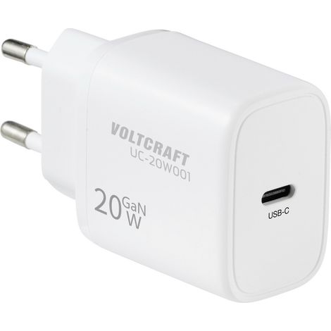 VOLTCRAFT UC-20W001 Chargeur USB 20 W 1x USB-C® Fast Charge, Power Delivery 3.0 blanc GaN (1/5)