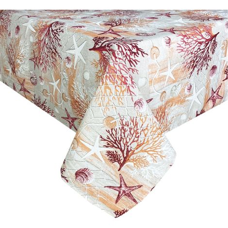 NAPPE antitacheS RESINÉE TORINO mer MARINE corail ROUGE Cm.140x300 x18 personnes