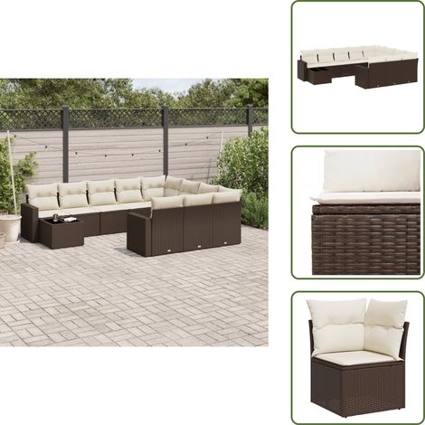 11-tlg. Garten-Sofagarnitur mit Kissen Braun Poly Rattan - Garten Sofagarnitur - Garten Sofagarnituren - Outdoor Sofagarnitur - Sofagarnitur Terrasse