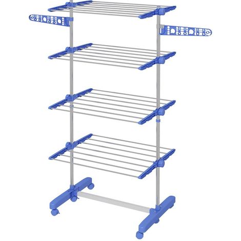 STENDINO VERTICALE CON 4 RIPIANI REGOLABILI. IN ACCIAIO E PLASTICA. 142X55X172 CM. BLU E ARGENTO