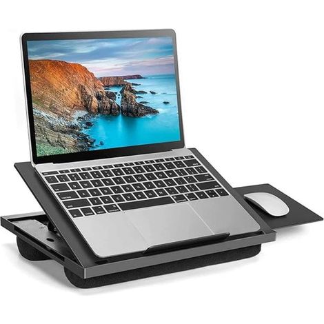 Support réglable pour ordinateur portable avec tapis de souris amovible et double coussin pour une utilisation en voiture et à domicile (1/5)