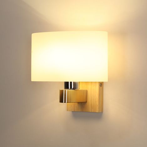 Nordic Wall Light Natural Wood Glass Shade E27 Fitting