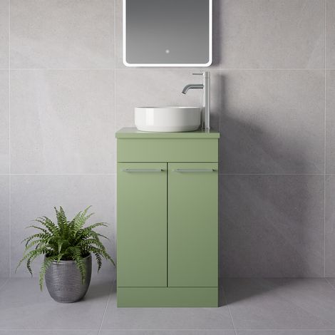 Napoli 390 Olive Green 500mm 2 Door Vanity Unit for Countertop Basins - 500mm - Chrome 160mm Handle