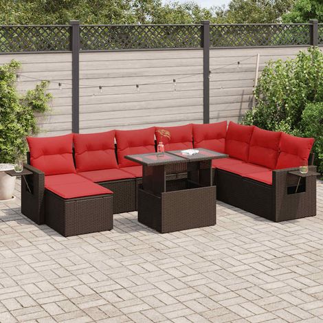 vidaXL Set sofás jardín y cojines 9 pzas ratán sintético acacia marrón (1/5)