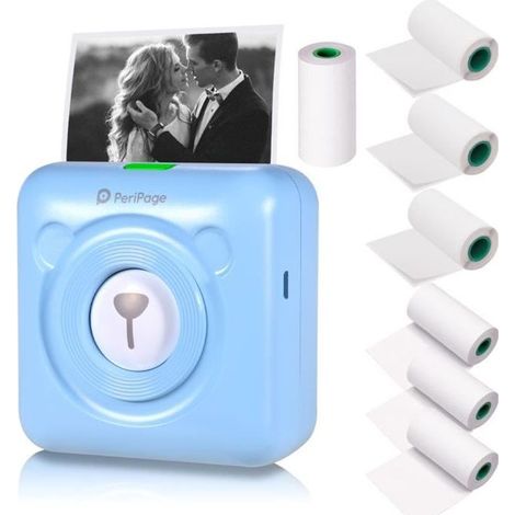 Nouveau Résolution - PeriPage A6 Mini Imprimante thermique HD 304DPI BT Fonction photo AR avec 7 rouleaux de papier thermique Bleu (1/4)