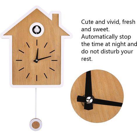 Horloge à coucou moderne avec pendule et petit oiseau mignon, chant naturel du coucou, décoration en bois simple, tendance, créative et unique pour le salon, la cuisine et le bureau (couleur bois) (1/3)