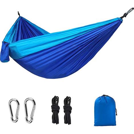 Filiyano-Hamac de camping portable ultraléger (bleu), 270x140cm, capacité de charge 300kg, avec 2 mousquetons de haute qualité et 2 sangles en nylon (1/5)