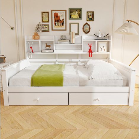 Letto divano 90x200 cm in legno bianco con contenitore salvaspazio per cameretta FloraGrace (1/5)