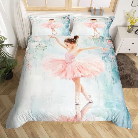 Housse de Couette 140x200 Enfant Fille Ballet Rose, Parure de Lit Princesse Danseuse Mignonne, Sets de Housses de Couettes Fleurs de Roses, Couvre Lit Ballerine Moderne Tendance Pastel - 140x200cm + 1 (1/5)