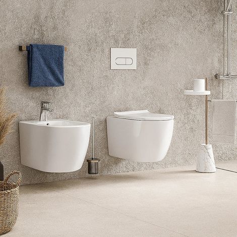 Exagonshop Sanitari sospesi in ceramica rimless sedile chiusura