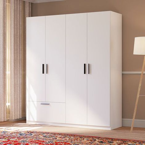 Guardarropa Grande Lidase, Armario Dormitorio 2 Estantes, Perchero, un Cajón, 180x210h cm Blanco (1/5)