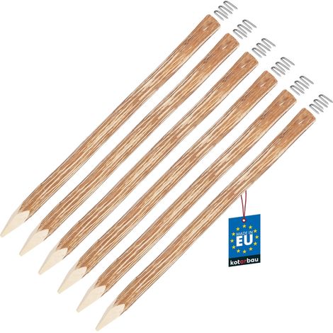 KOTARBAU® Lot de 6 Poteau Bois pour Palissade - Poteau de Clôture Ø 6 cm x 90 cm - Poteau en Bois de Noisetier - Poteau de Clôture Ganivelle - Pointu - Naturel - avec Crampons en U (1/4)
