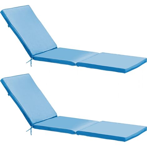 Lot de 2 coussins bain de soleil en polyester bleu 186 x 53 x 5 cm – Rembourrage en mousse haute densité – Sangle de fixation incluse – Solys