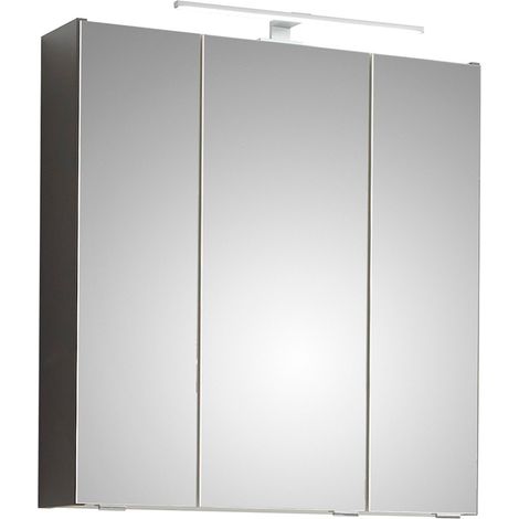 Badezimmer Spiegelschrank, 65 cm breit, QENA-66 in Quarzgrau Matt Touch, B/H/T ca. 65/70/16 cm (1/5)