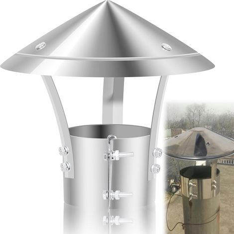 Couvercle de cheminée en acier inoxydable 75 mm – Hotte de cheminée en acier inoxydable pour tuyaux de poêle Ø 75 mm avec bande de serrage, capot de pluie en acier inoxydable - Comme protection contre