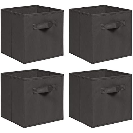 Foldable Storage Boxes,Non-Woven Fabric Storage Box Set,Storage Drawers for Cube Storage Unit,26.5x26.5x28 cm (Dark Grey, Set of 4)
