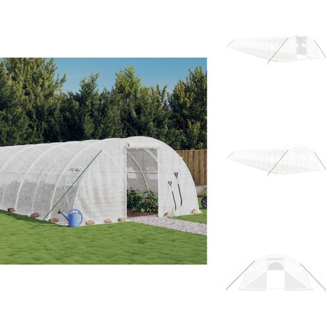 Serre avec cadre en acier blanc 88 m² 22x4x2 m - Serre De Jardin - Abri Jardin - Tunnel De Jardin - Serrez Blanche - Serre Grande Taille (1/5)
