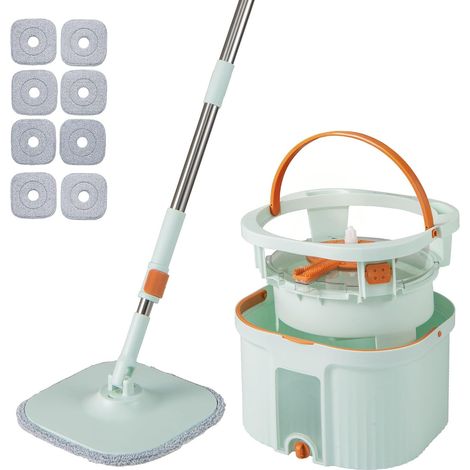 COSTWAY Ensemble Balai Serpillière Seau Essoreur Pro, Tête Plate Rotatif 360°, Panier Essoreur avec Poignée, 8 Lingettes Lavables Réutilisable, Nettoyage Rapide (Pro Balai-8 Serpillères-Vert) (1/5)