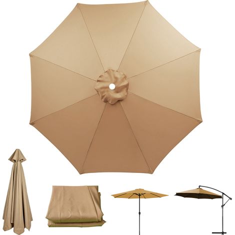 Toile de rechange pour parasol de terrasse, Protection UV, Imperméable, Toile de parasol à 8 baleines, Kaki (Toile de parasol seule, 2,7 m) (1/5)