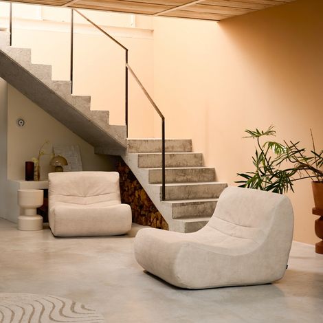 Fauteuil chauffeuse en velours style contemporain 2 places beige (1/5)