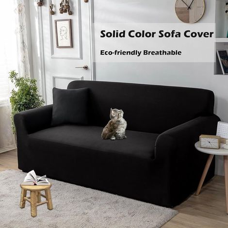 Sofabezug 190 230 cm Sitzkissenbezug Elastischer Sofabezug Maschinenwaschbar dehnbar Für 3-Sitzer-Sofas Sofaschutz Sofabezug Schwarz Spandex (1/4)