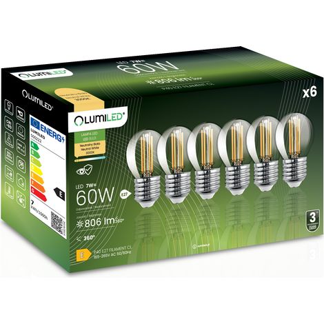 6x LED-Lampe E27 Kugel P45 7W = 60W 806lm 3000K warmweiß 360° Glühfadenbeleuchtung