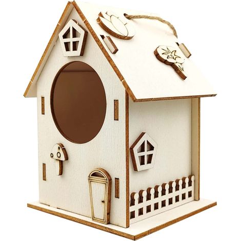 Bird House - Transparent Wooden Nest Box with Viewing Window - Outdoor Hanging Birdhouse for Finches Bluebirds Cardinals - Includes Lanyard and Mounting Screws - 1 Piece (1/3)