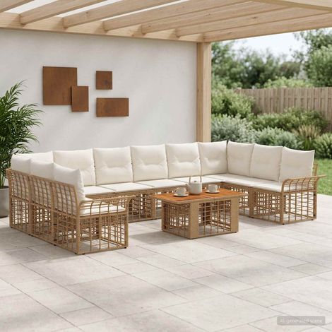 vidaXL Set Divano da Giardino 11 pz Naturale e Bianco Crema polyrattan (1/5)
