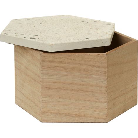 Premier Housewares Beige Large Terrazzo Effect Trinket Box Wooden Jewellery Box Display Case large Storage Case Accessory Storage Hexagonal Shape 16 x 11 x 18 (1/5)