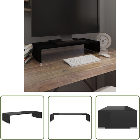 The Living Store Meuble TV/support pour moniteur 60x25x11 cm verre noir - Support Tv - Meuble Tv - Stand Tv - Ecran Tv - Table Basse Tv (1/5)